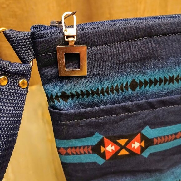 New Southwestern geometric Blue Teal Red Crossbody Zipper Purse shoulder bag - Picture 4 of 7